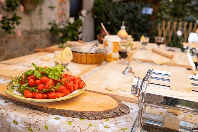 Marì Cooking Class in a Family Farm with Amalfi Coast view - Drinks, lunch setup, and that patio moment