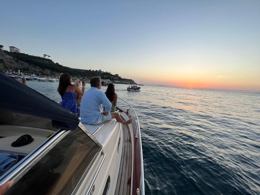 Sorrento: Private Sunset Boat Tour with Music and Aperitif - The route: Marina Piccola, Marina Grande, Queen Giovanna baths, Punta Lagno, Puolo